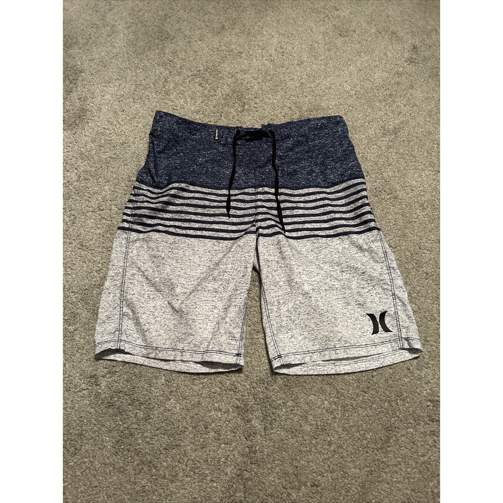 Hurley Board Shorts 30 Grey Blue Swim Trunks Logo Beach No Liner Mens